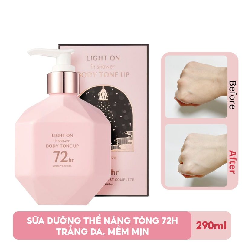 Sữa Dưỡng Thể Nâng Tông 72h Trắng Da, Mềm Mịn B.O.M Light On In Shower Body Tone Up  290ml