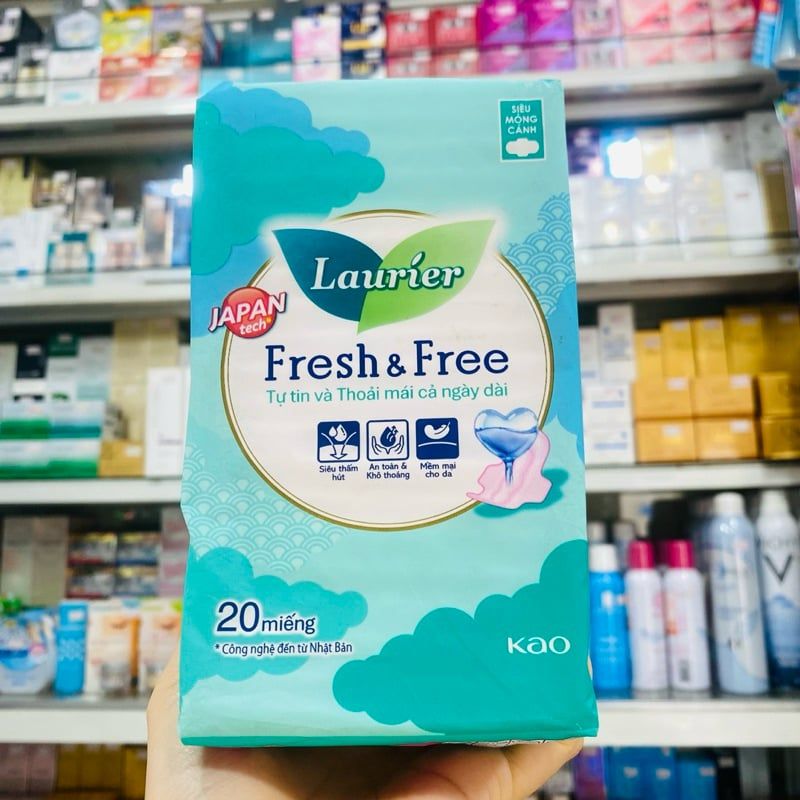Băng Vệ Sinh Laurier Nhật Bản Fresh & Free Siêu thấm Chống Tràn Siêu Mỏng Cánh-20 miếng-BVS