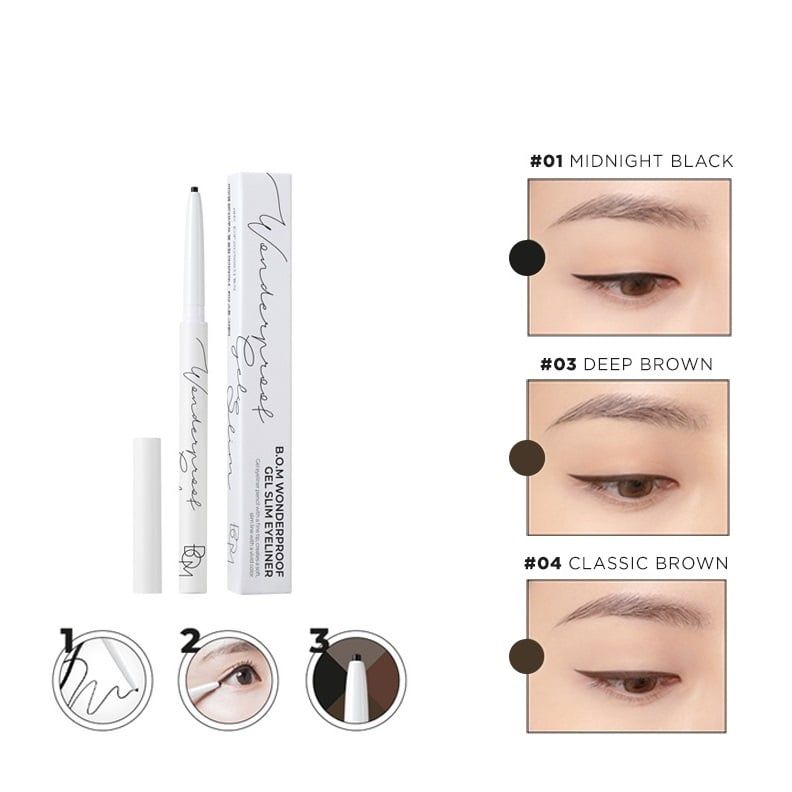 Chì kẻ mắt siêu mảnh lâu trôi Bom wonderproof gel slim eyeliner