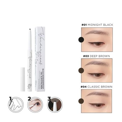 Chì kẻ mắt siêu mảnh lâu trôi Bom wonderproof gel slim eyeliner
