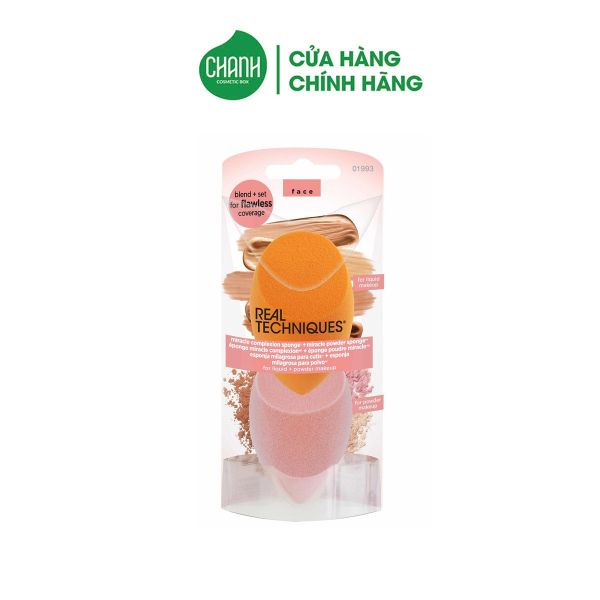 Set 2 Mút Trang Điểm Real Techniques Tán Nền + Dặm Phấn Phủ Miracle Complexion Sponge® + Miracle Powder Sponge™
