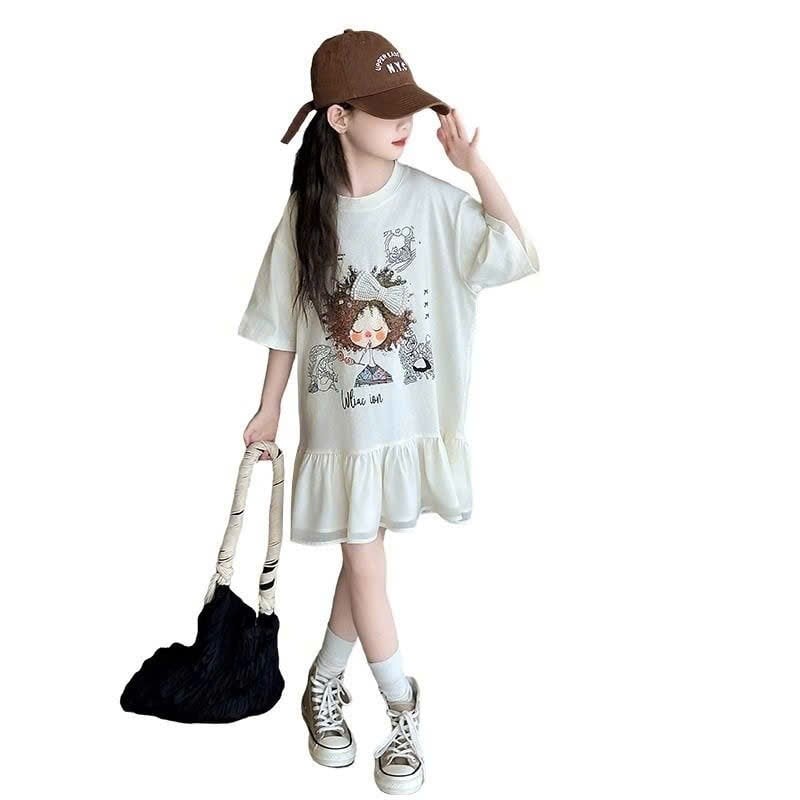 Đầm màu kem cô gái đính nơ