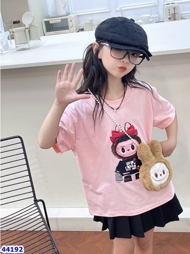 Áo hồng labubu + 2 túi Labubu - size 110