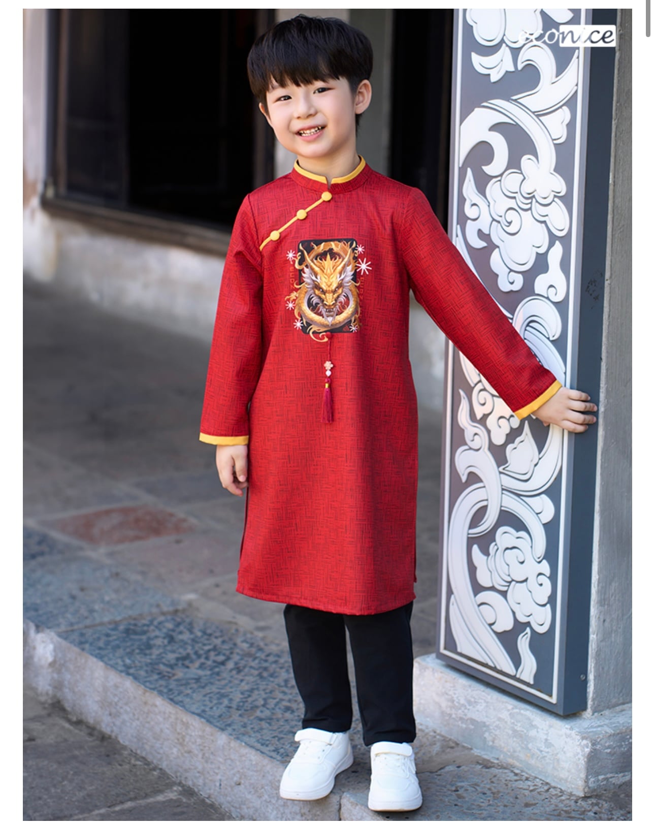 Áo dài EcoNice đỏ Rồng