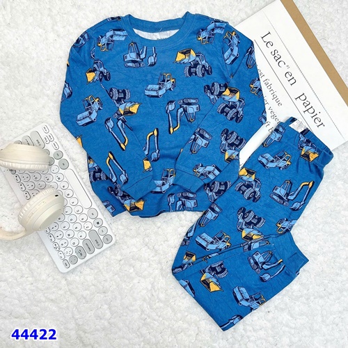 Bộ dài Pekkle xanh dương xe múc - size 10-12y