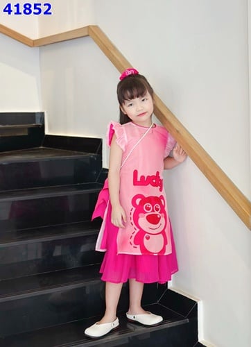 Áo dài Sofia hồng gấu dâu - size 2-3y