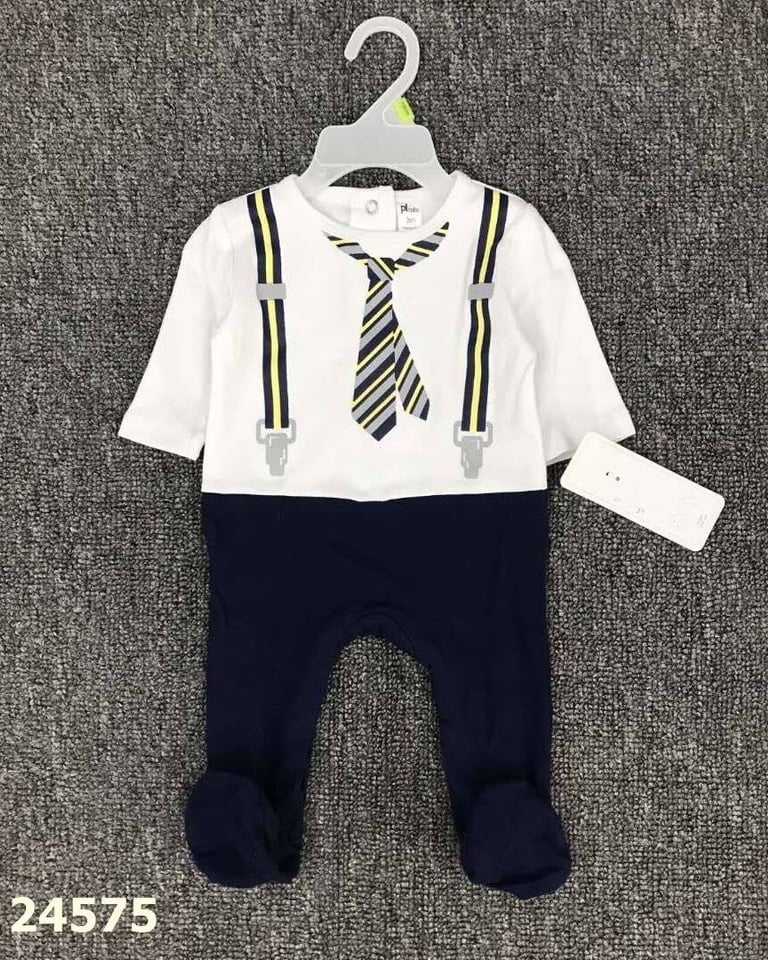 Bodysuit áo trắng xanh xám quần xanh cà vạt xanh - size 6m
