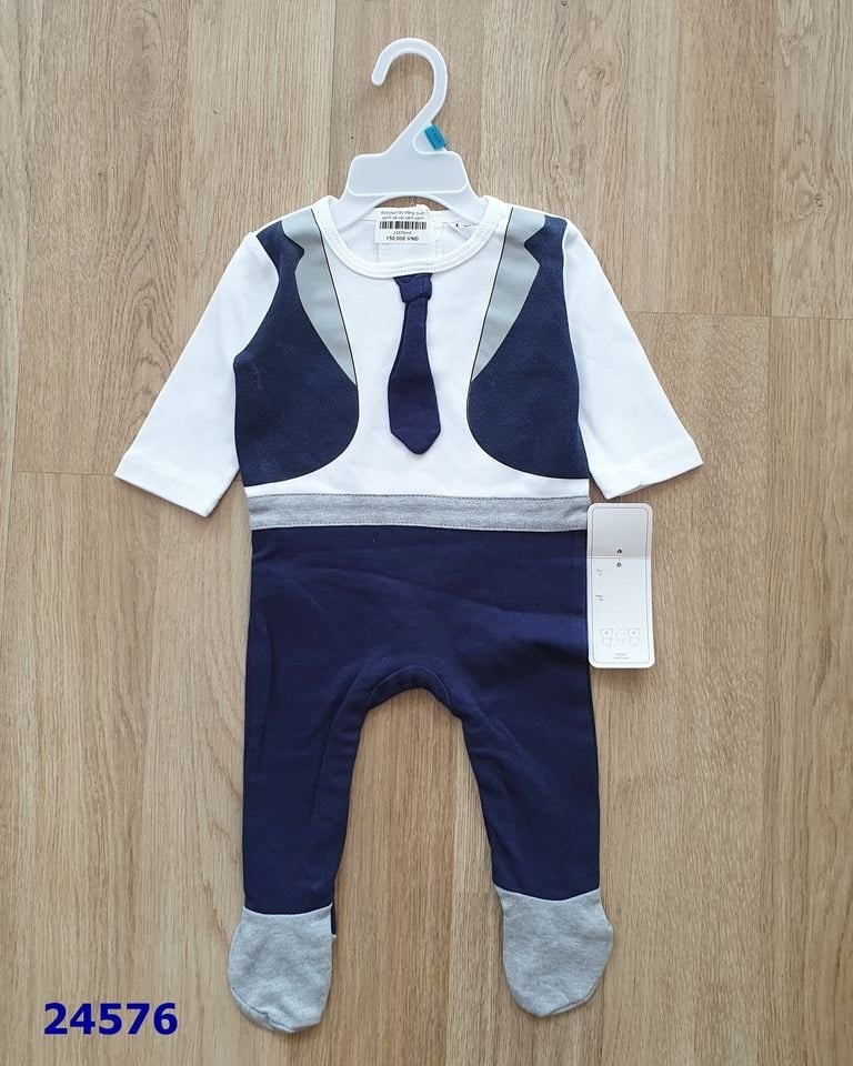 Bodysuit áo trắng quần xanh cà vạt xám xanh vàng - size 9m
