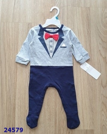 Bodysuit áo xám quần xanh nơ đỏ - size 9m