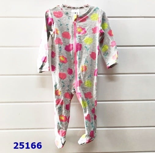 Sleepsuit xám nhạt in hoa - size 3-6m