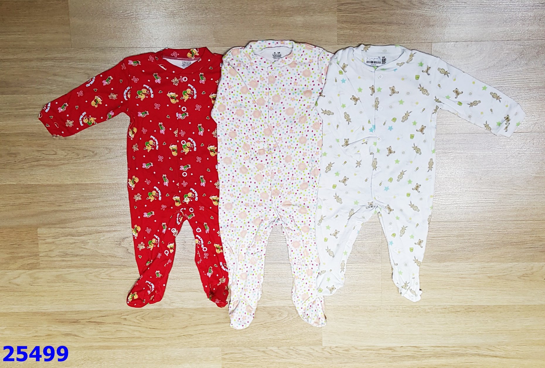 Set 3 body George trắng thỏ+trắng chấm bi hoa+đỏ gấu - size 6-9m