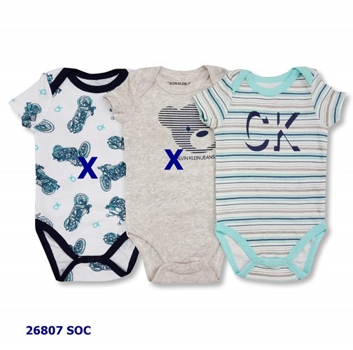 Bodysuit CK xám sọc trắng xanh CK - size 0-3m