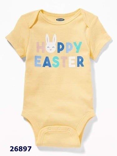 Bodysuit OldNavy vàng in chữ Happy Easter -Size 6-12m