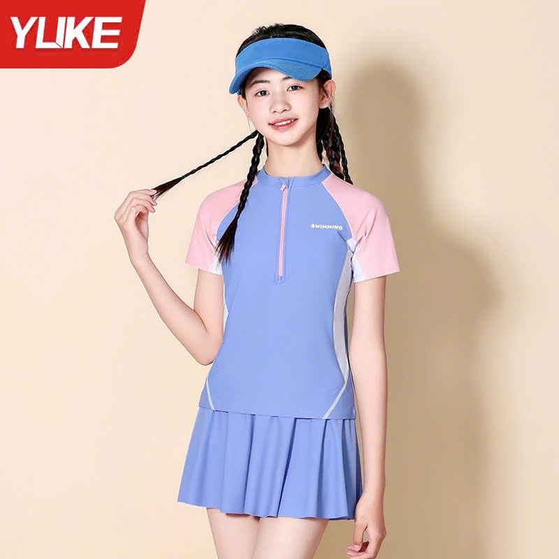 Set váy bơi tím tay hồng