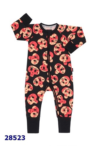 Sleepsuit Bond đen in đầu lâu cam - size 0-3m