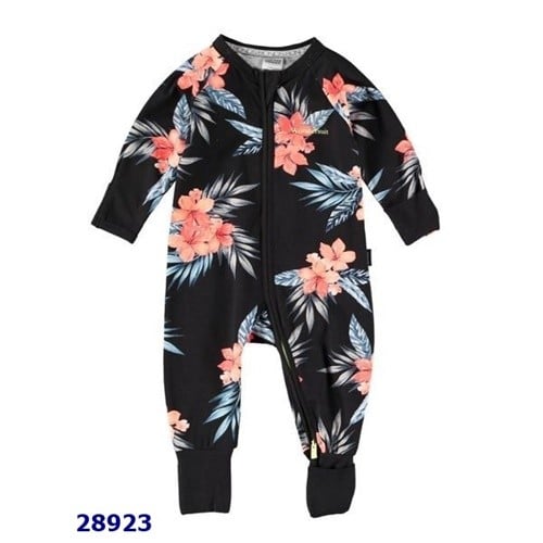 Sleepsuit Bond đen in hoa cam - szie NB
