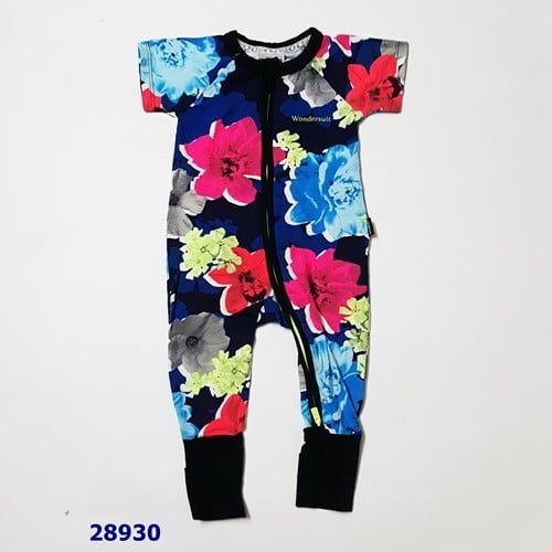 Sleepsuit Bond xanh đen hoa đỏ xanh tay ngắn - szie 0/3m