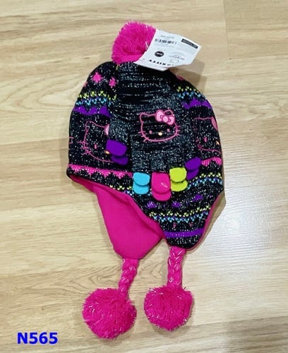 Nón len đen Kitty+bao tay - size 8-12y
