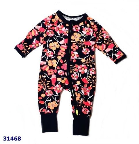 Sleepsuit Bond đen hoa hồng cam - size 0-3m