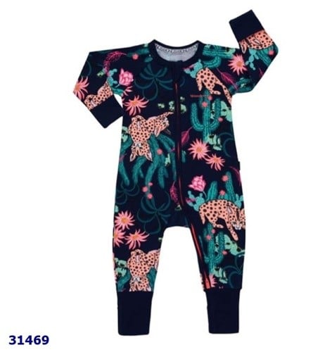 Sleepsuit Bond xanh đen hoa sen báo - size 12-18m