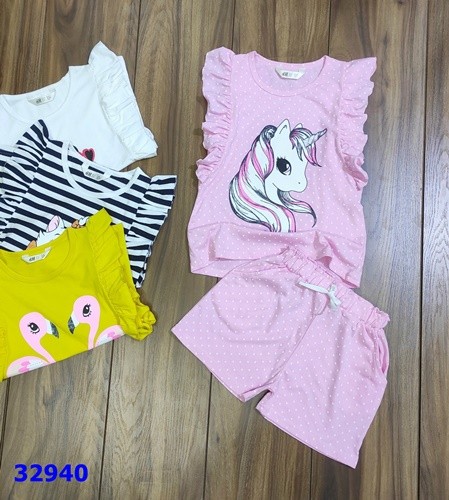 Bộ H&M hồng pony chấm bi - size 8/10y