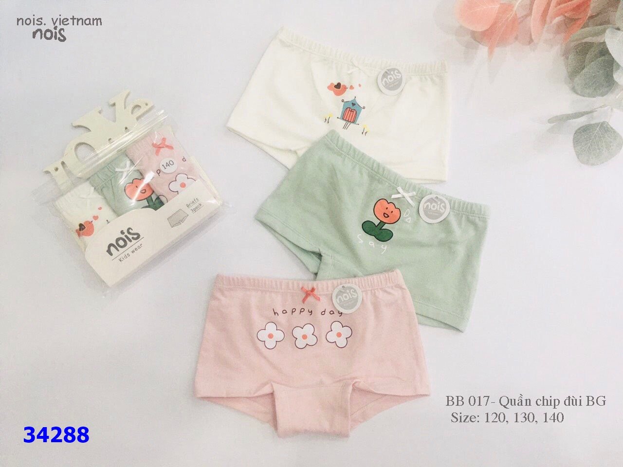 Set 3 chip Nois hồng Happy - size 140