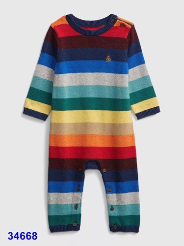 Bodysuit len Babygap sọc xám đỏ - size 3-6m