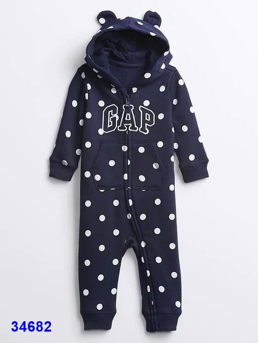 Bodysuit dài Babygap xanh đen bi trắng- size 3-6m