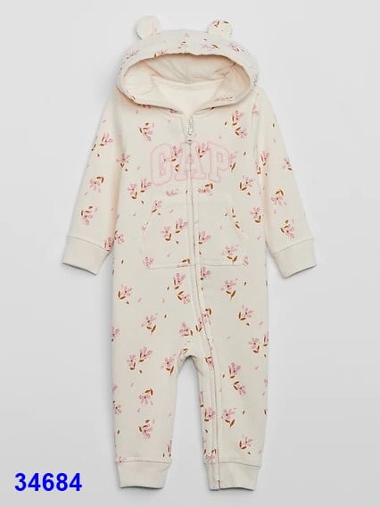 Bodysuit dài Babygap kem hoa hồng- size 18-24m