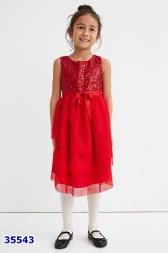 Đầm voan HM đỏ kim sa tầng - size 2-3y