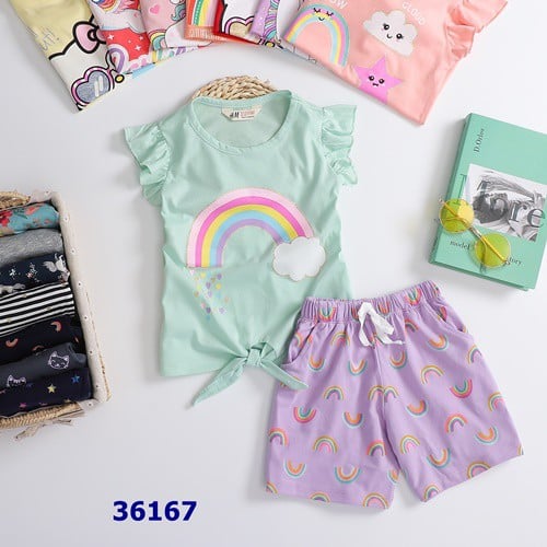Bộ HM xanh đậm cầu vồng - size 12y