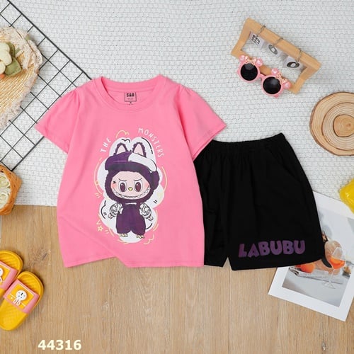 Bộ S&B hồng Labubu - size 4y
