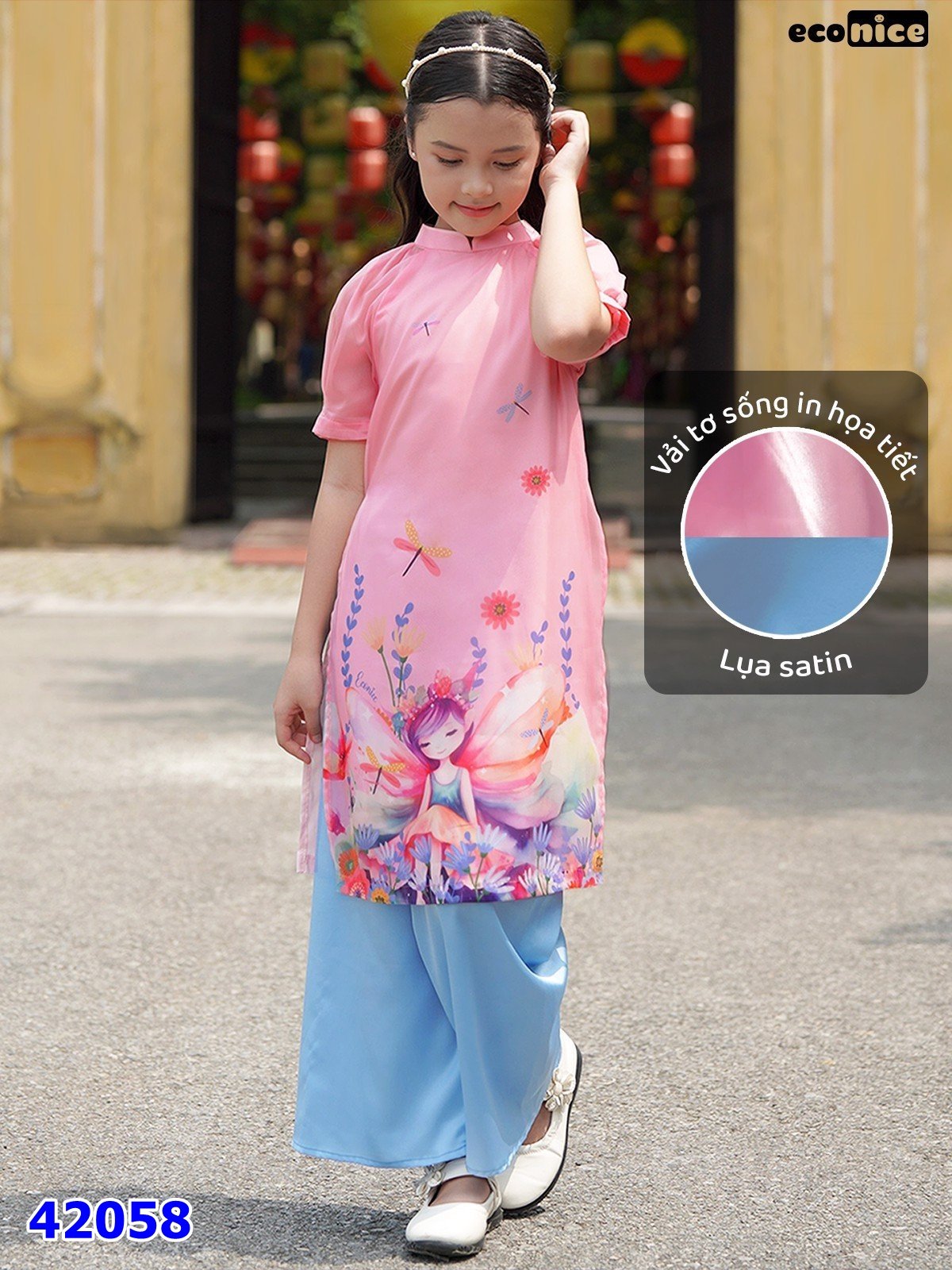 Áo dài Econice hồng bé gái - size 100