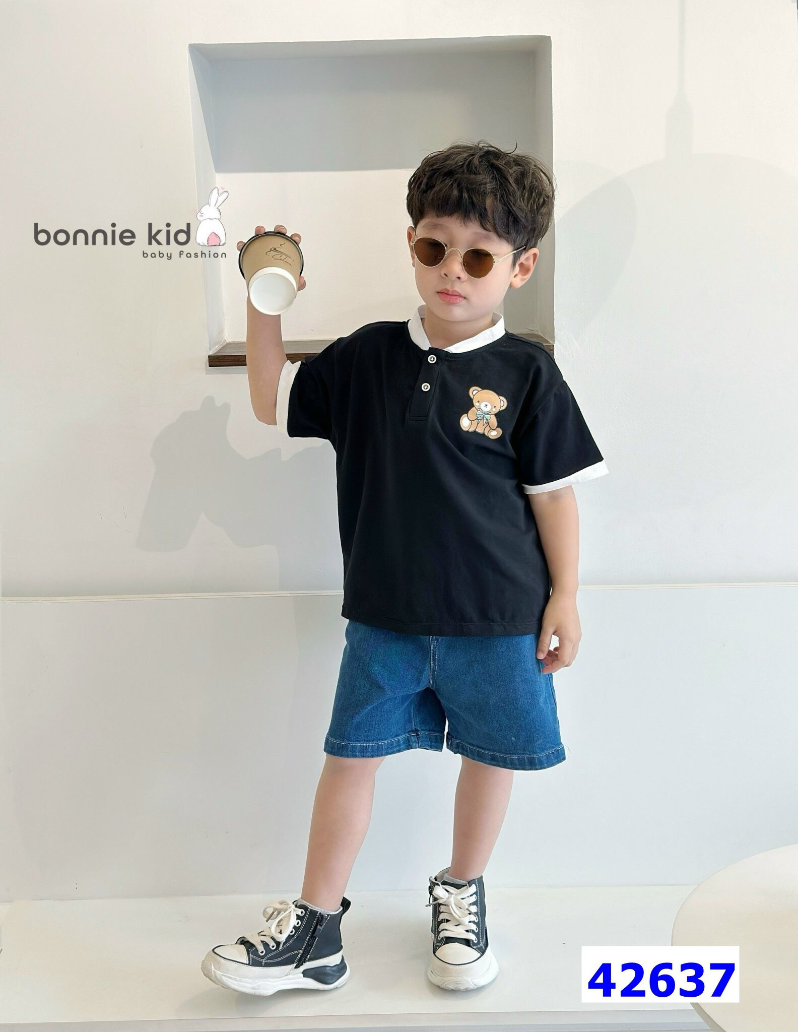 Bộ Bennie gấu đen xanh - size 80