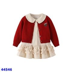 Set Cadigan đỏ tim Min, đầm kem