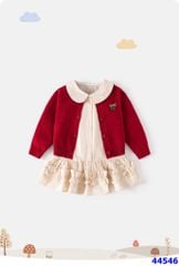 Set Cadigan đỏ tim Min, đầm kem