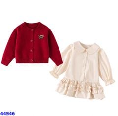 Set Cadigan đỏ tim Min, đầm kem