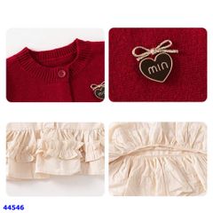Set Cadigan đỏ tim Min, đầm kem