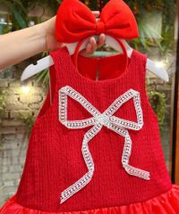 Đầm Sofia đỏ nơ trắng (Tặng cài tóc)