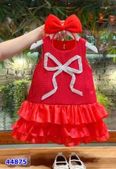 Đầm Sofia đỏ nơ trắng (Tặng cài tóc)