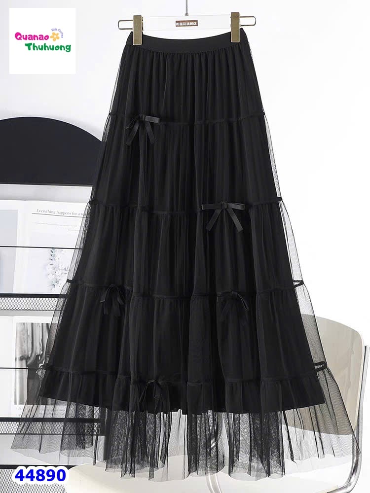 Chân váy dài đen nơ nhỏ - Freesize