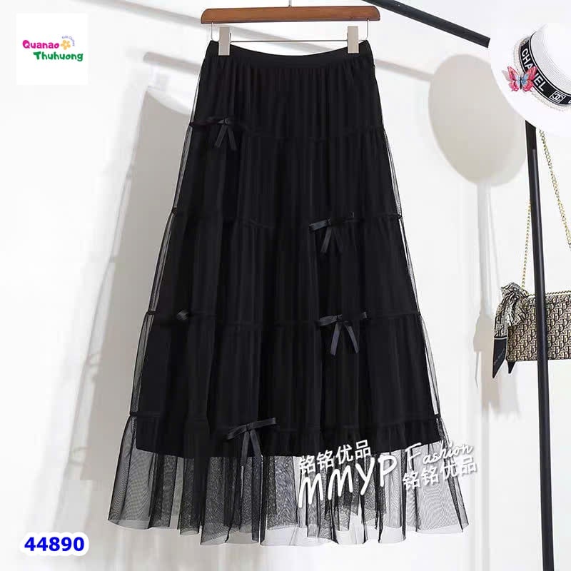 Chân váy dài đen nơ nhỏ - Freesize