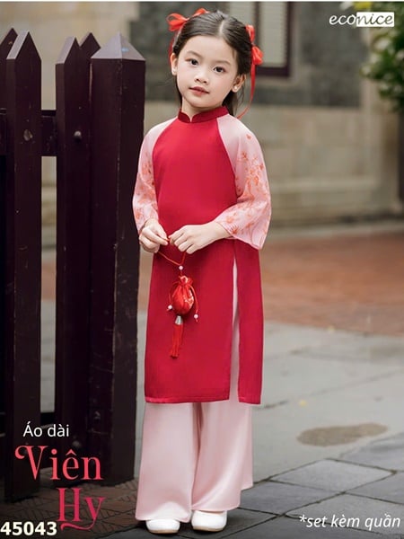 Áo dài EcoNice đỏ tay hoa