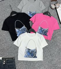 Áo Croptop đen in túi