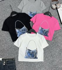 Áo Croptop trắng in túi