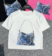 Áo Croptop trắng in túi