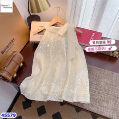 Đầm B cổ yếm kem đính cườm
