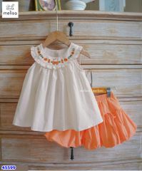 Set Melisa áo yếm thêu thỏ cam