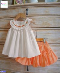 Set Melisa áo yếm thêu thỏ cam