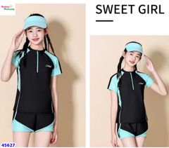 Bộ bơi Ylike đen tay xanh